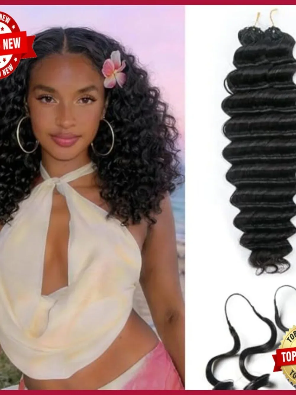 14 Inch Knotless Pre-Separated Deep Wave Crochet Hair Extensions 120g